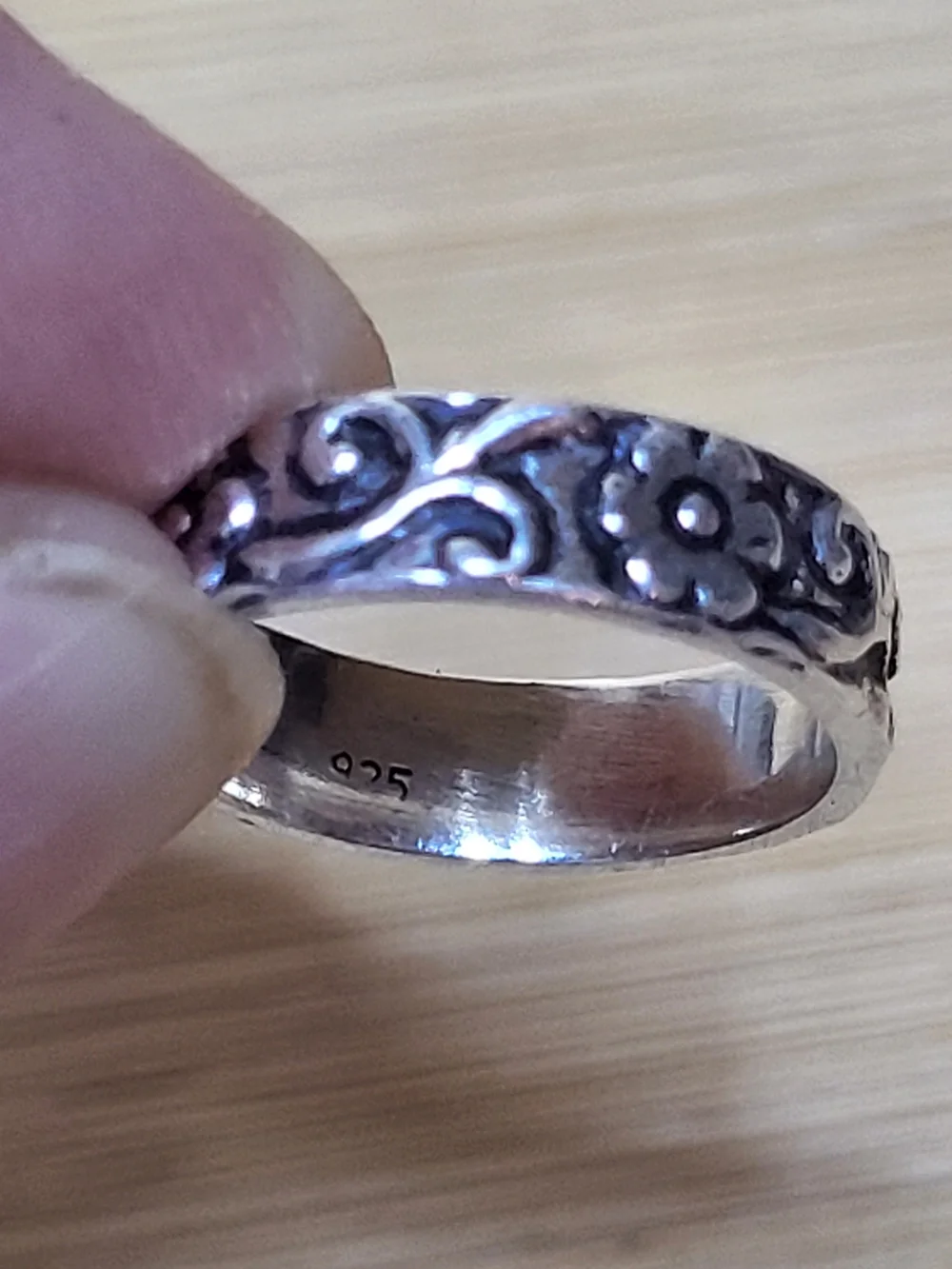 925 Sterling Silver Floral Band Ring Sz3.5